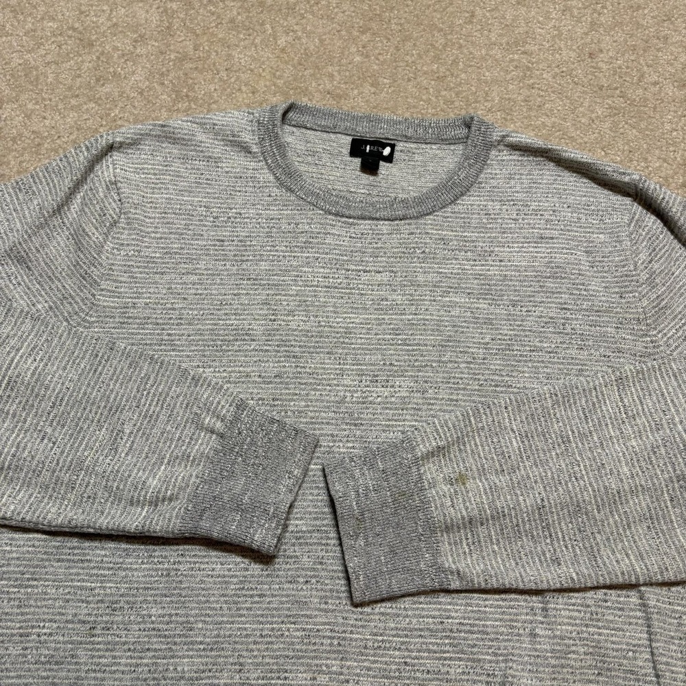 J.Crew Sweater Mens Large Gray Striped 100% Cotton Knit Crewneck Pullover